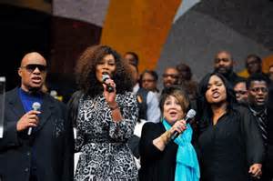 Stevie Wonder, Yolanda Adams, Tata Vega, and CeCe Winans at Andrae's memorial service.