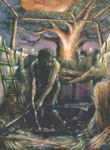 Gideon threshing wheat.